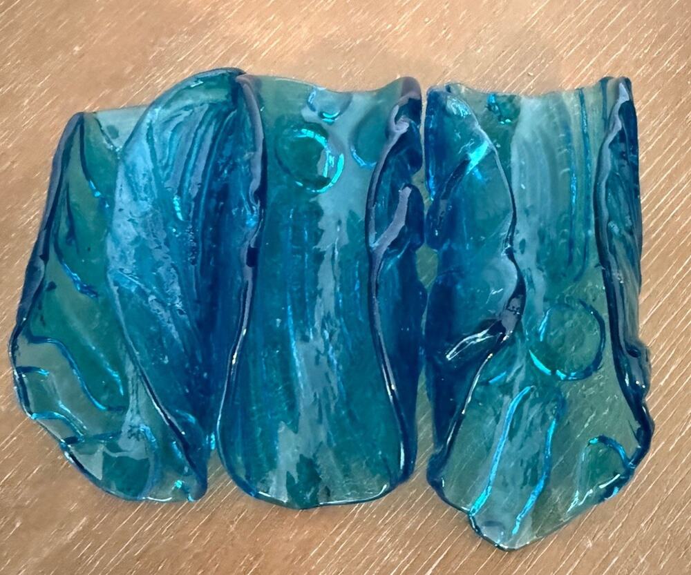 Vintage MCM Blue Art Glass Taco Napkin Holder Mid Century Modern Teal Wave 3”